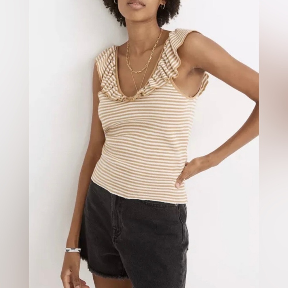 Madewell Belhaven Ruffle Sweater Tank in Stripe Size S